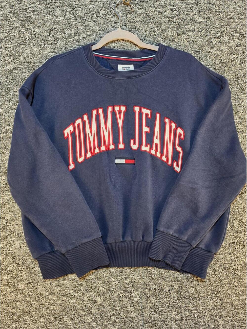 Tommy Jeans Navy Graphic Logo Crewneck Fleece Pullover Sweatshirt Men's L